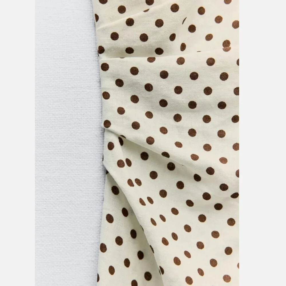 Zara Women Linen Blend Polka Dot Midi Dress Beige/Ecru Size M NEW WITH TAG! - Picture 6 of 7